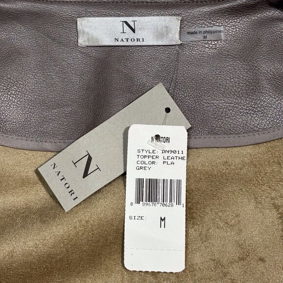 Natori Faux Leather Cocoon Cape Jacket Platinum Grey Women’s Medium Open Front - Picture 6 of 8